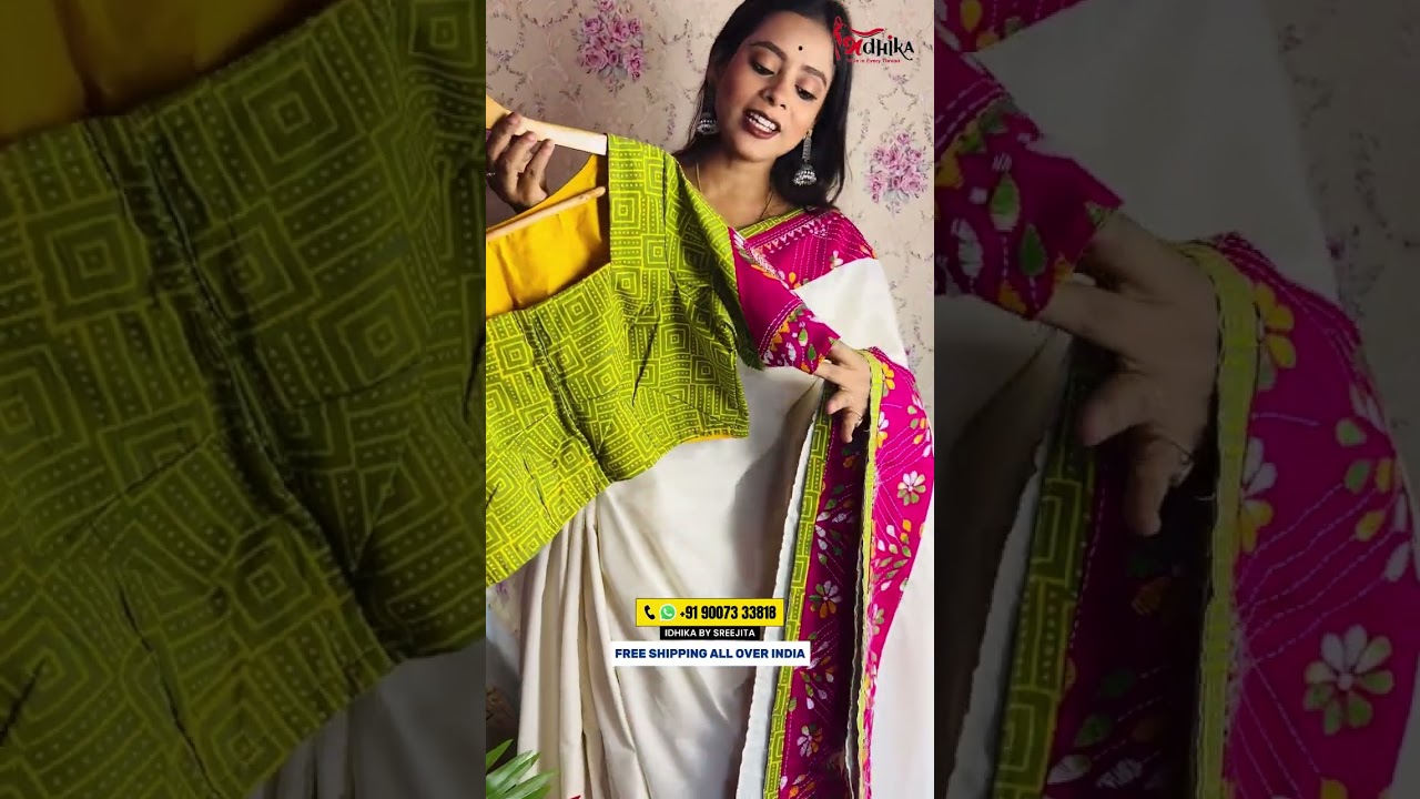 Kantha Khadi Saree with Combo Set Blouse | Price 3550 | Shipping Free