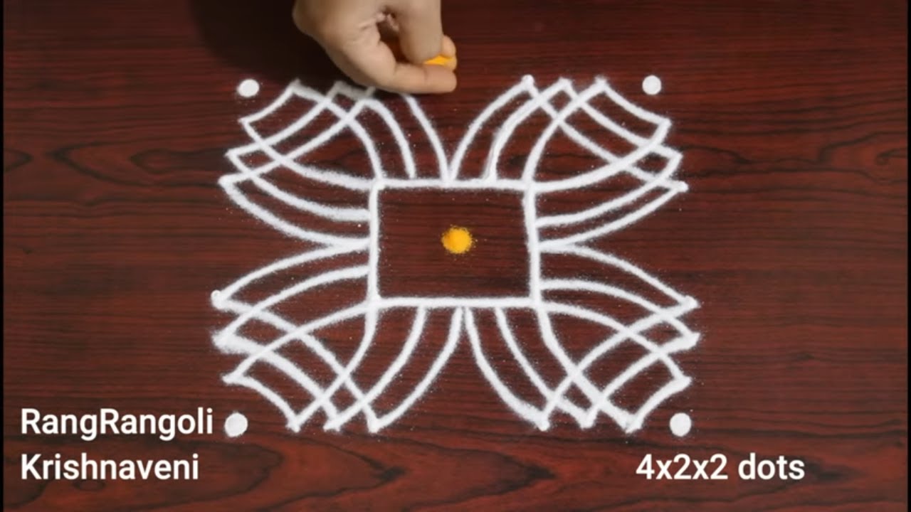 Traditional Rangoli Designs🌷4x2x2 dots Easy Kolam🌷Simple Daily Muggulu🌷RangRangoli Krishnaveni
