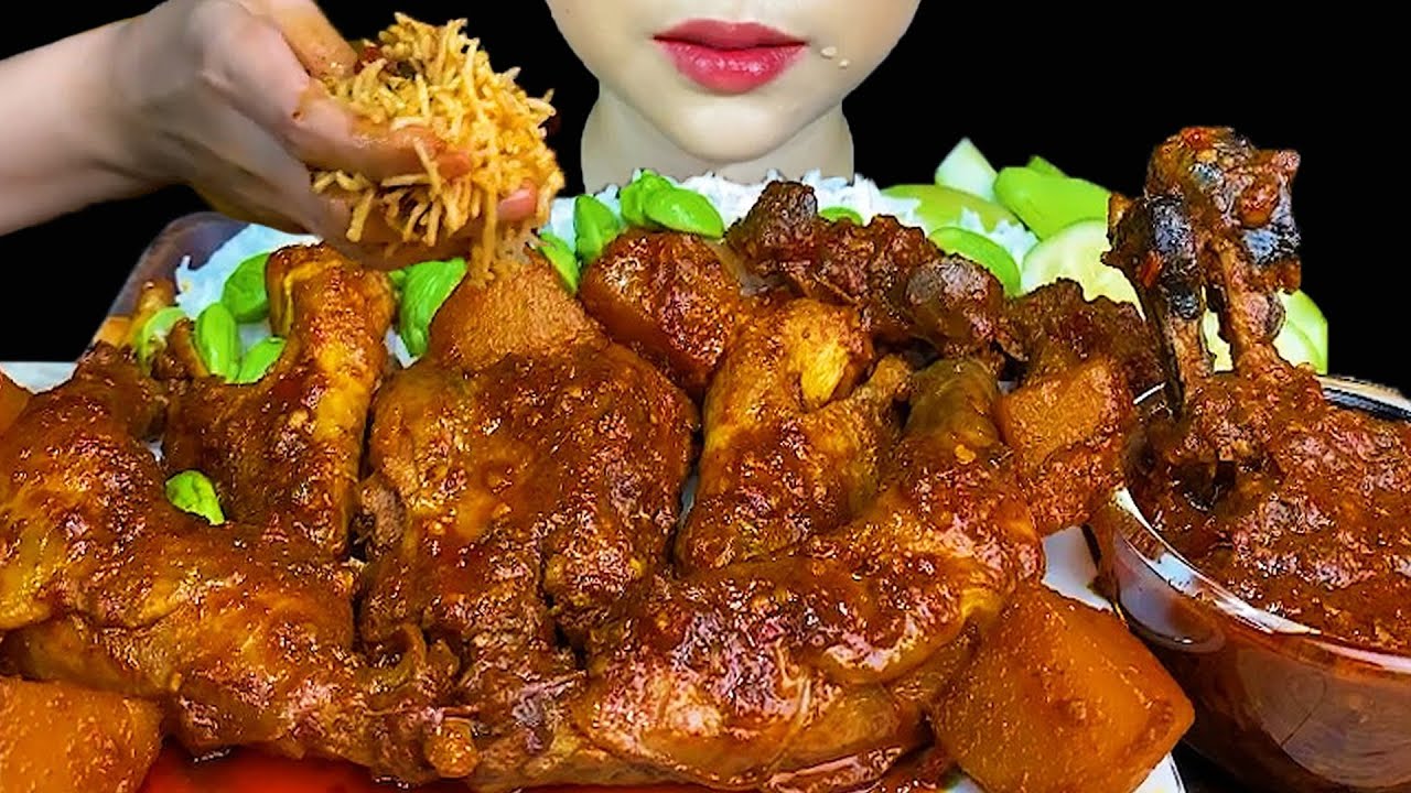 LOCAL CHICKEN WITH POTATO CURRY, STINKBEAN * SPICY THE WHOLE CHICKEN * MUKBANG EATING