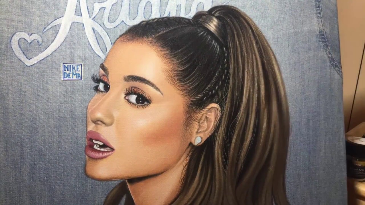 Painting Ariana Grande on denim shirt