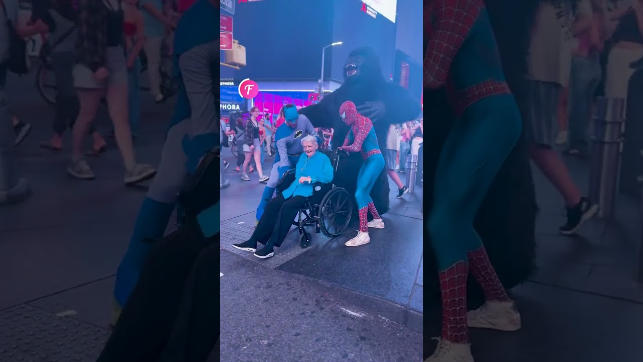 Kindness in Times Square 🌟 Elderly Woman's Superhero Rescue #kindness #superheroes #shorts