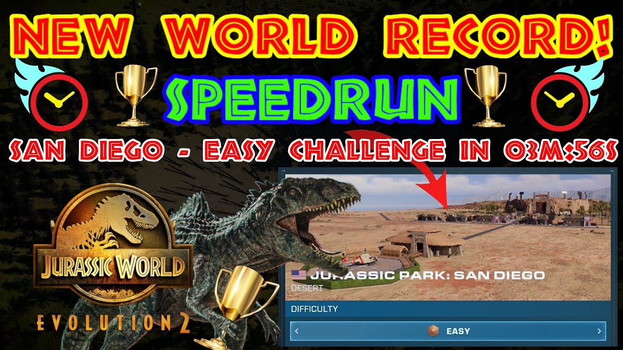 NEW WORLD RECORD! - Speedrun - San Diego Easy Challenge in 3m:56s - Jurassic World Evolution 2
