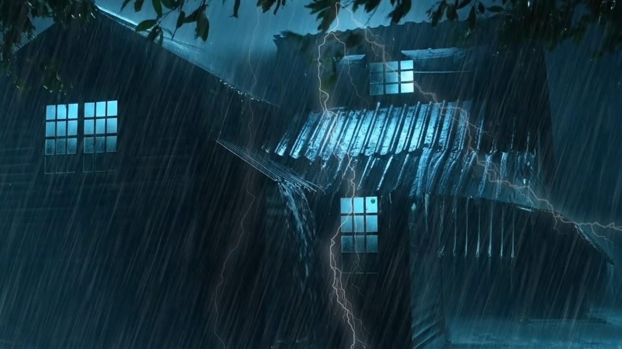 Thunder & Rain on Cabin Roof ⚡ | Calm Night Ambience