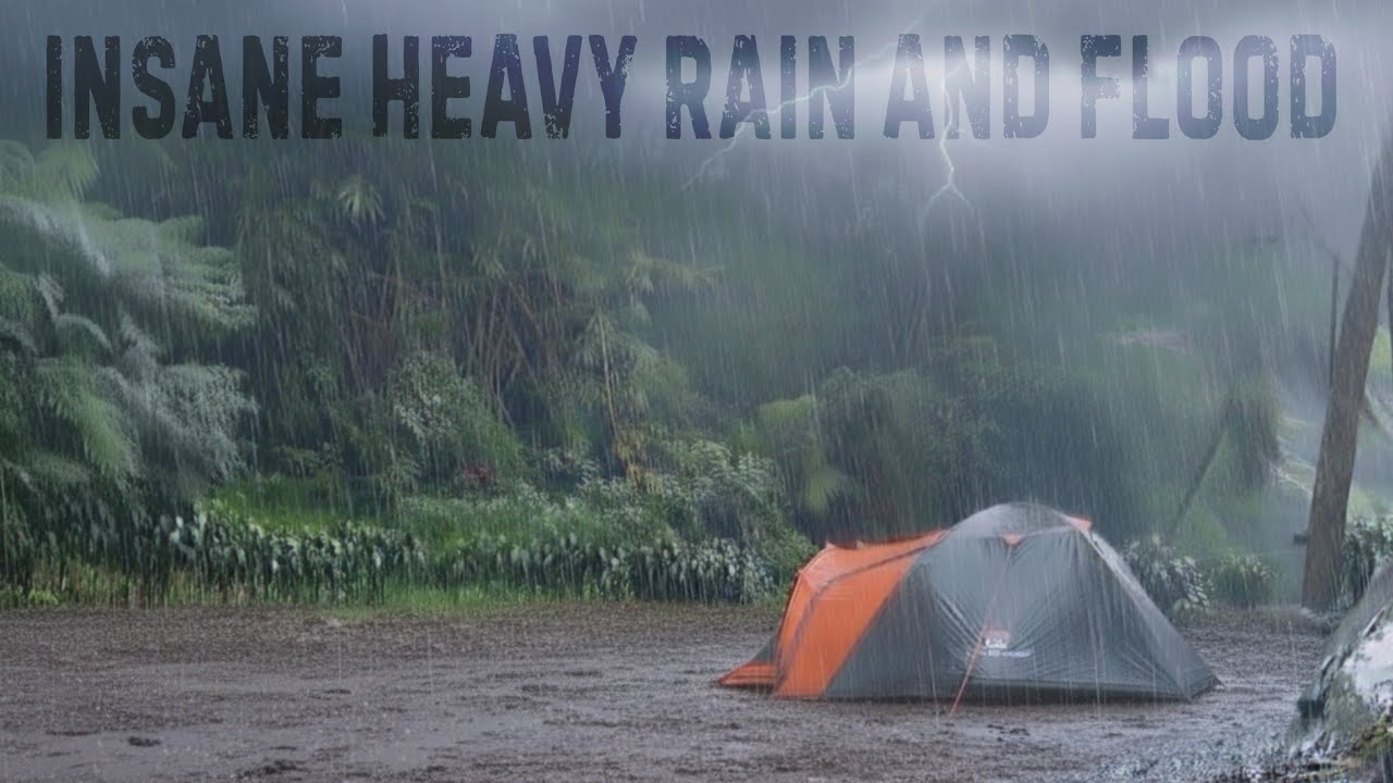 I Survived CRAZIEST HEAVY RAIN CAMPING and FLOOD - Relaxing Camping by The River