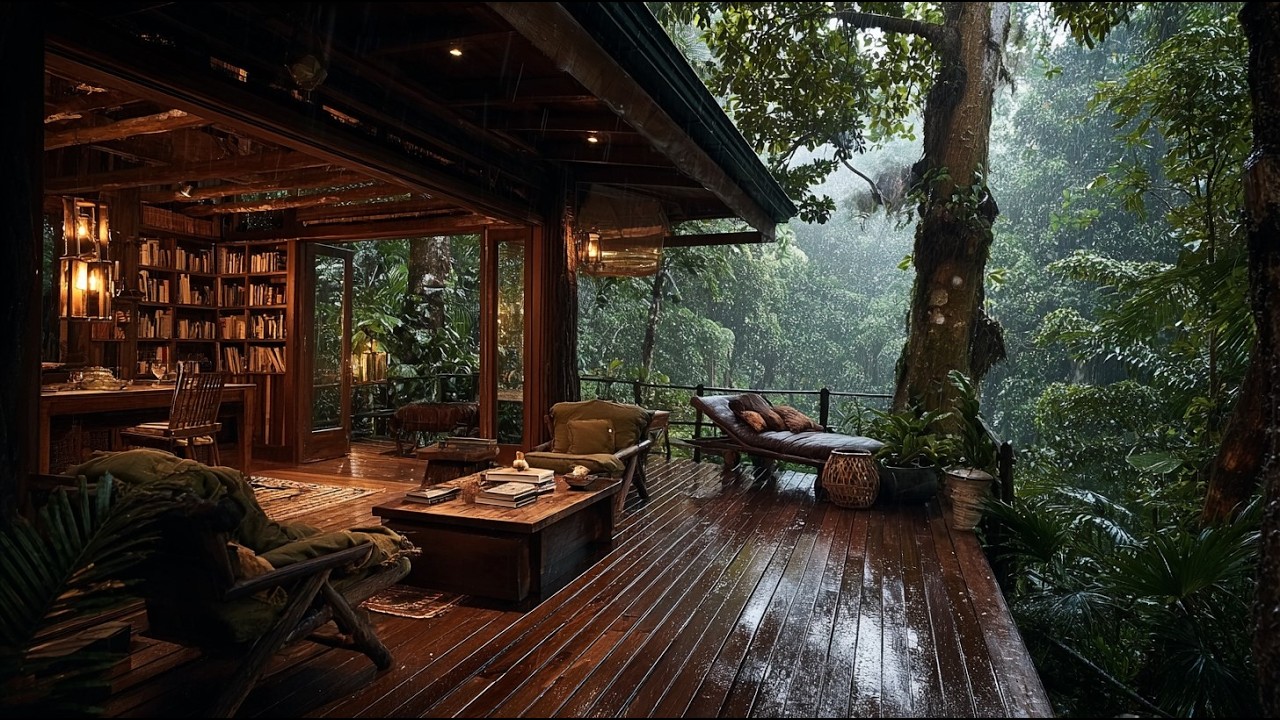 Soft Night Rain Surrounding a Rustic Wooden Deck 🌲 | Relaxing Sleep Sounds (NO ADS)