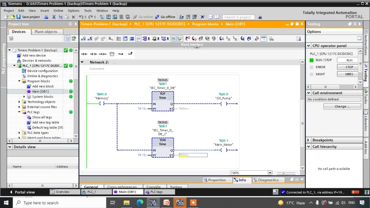 Siemens Tia Portal Training in Hindi - Oil Pump Example Logic in PLC
