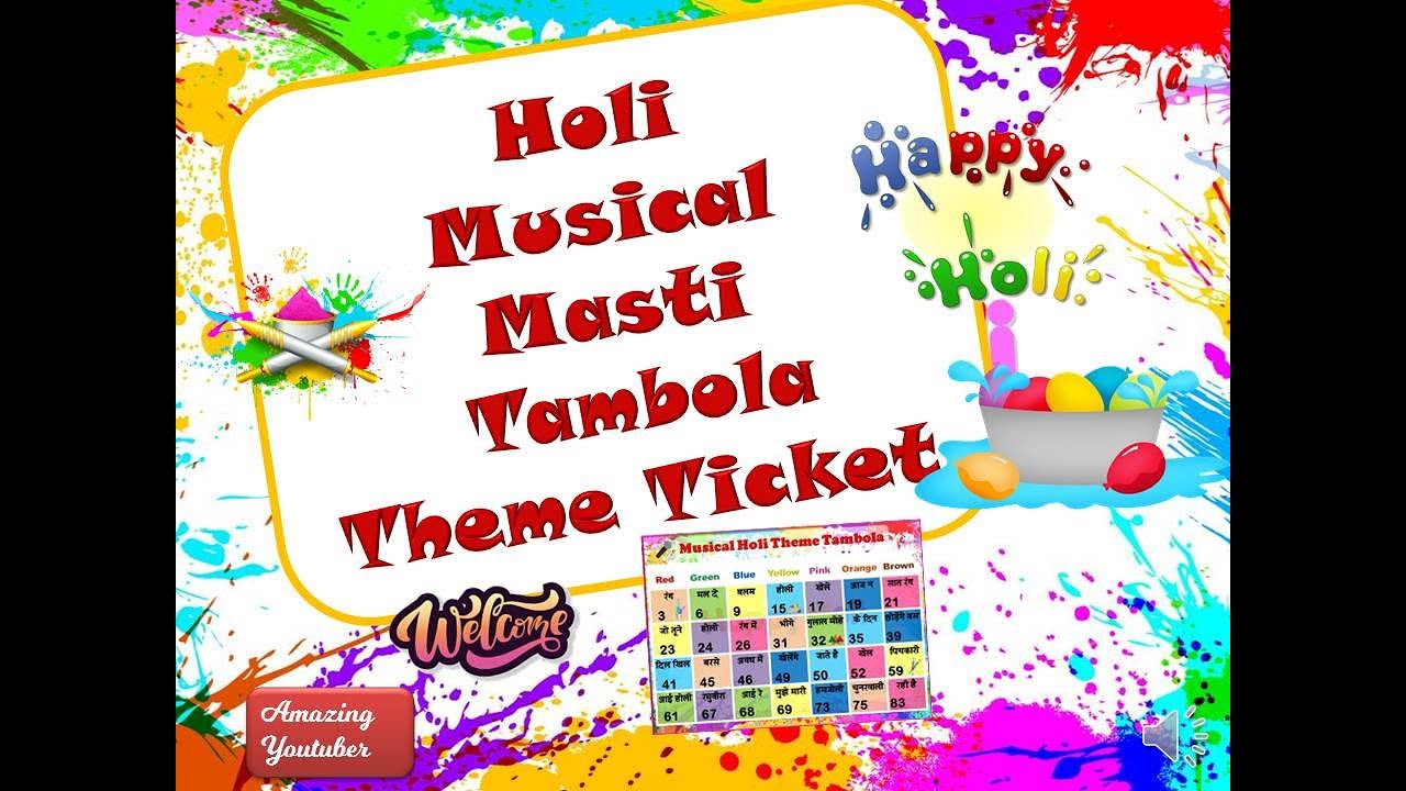 Holi BOLLYWOOD Musical Masti  Tambola Ticket/Holi theme tambola/Housie ideas/ Holi party Fun Game