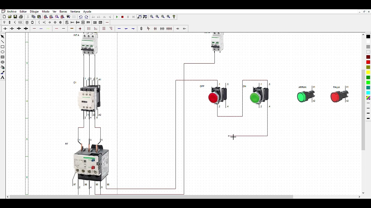 ARRANQUE DIRECTO MOTOR TRIFASICO CON ELEMENTOS 3D EN CAD SIMU