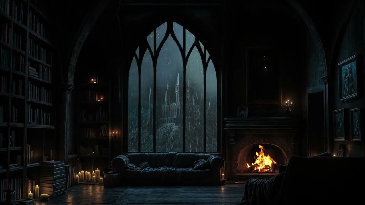 Gothic Castle Thunderstorm • Stormy Rain, Fireplace Glow & Night Ambience for Relaxation | No Ads