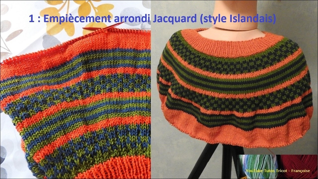 Tuto Tricot Pull Femme Top Down en 6 tailles / Partie 1 : Empiècement arrondi en Jacquard et rayures