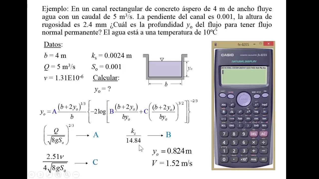 Fórmula iterativa - Profundidad Normal en canal rectangular -  Ecuación de Darcy y Manning