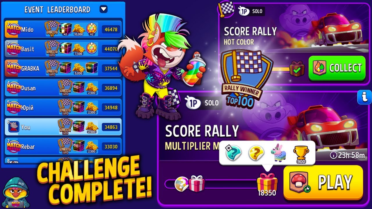 TOP6 Multiplier Mushrooms + Boosted Solo Challenge Score Rally 18350 points | Match Masters
