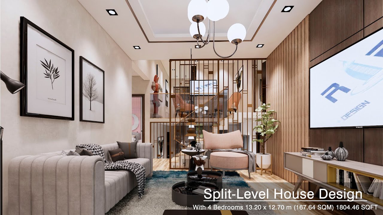 Split-Level House Design with 4 Bedrooms (13.2x12.7 Meters) Interior Design Walkthrough