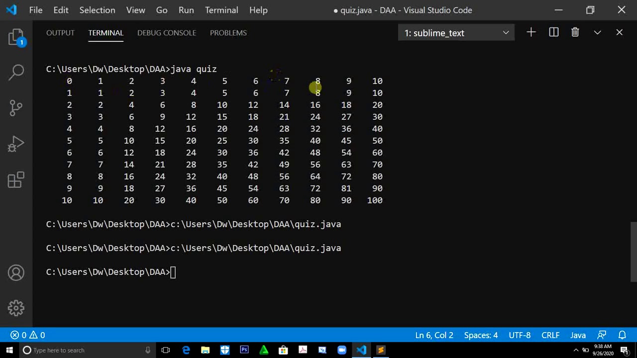 Step by step process how to make multiplication table using nested for loop in java