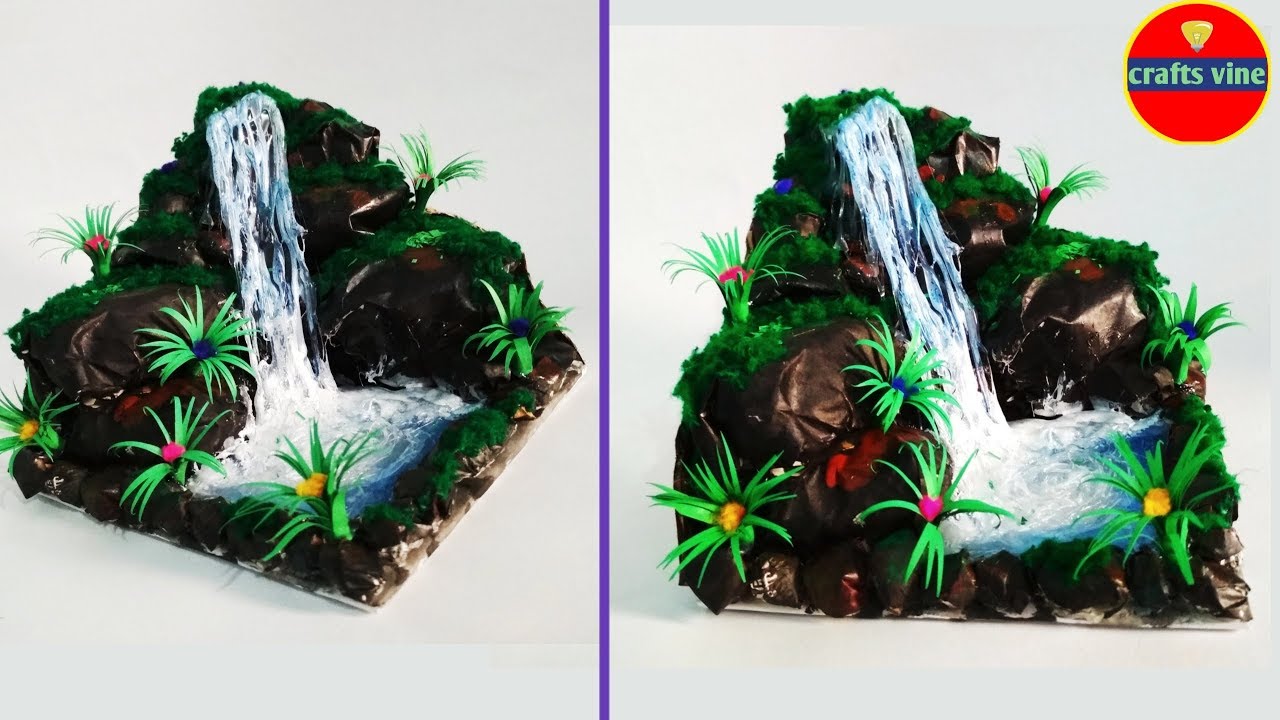 DIY Newspaper Waterfall Fountain / Handmade waterfall from hot glue gun/ Crafts Vine