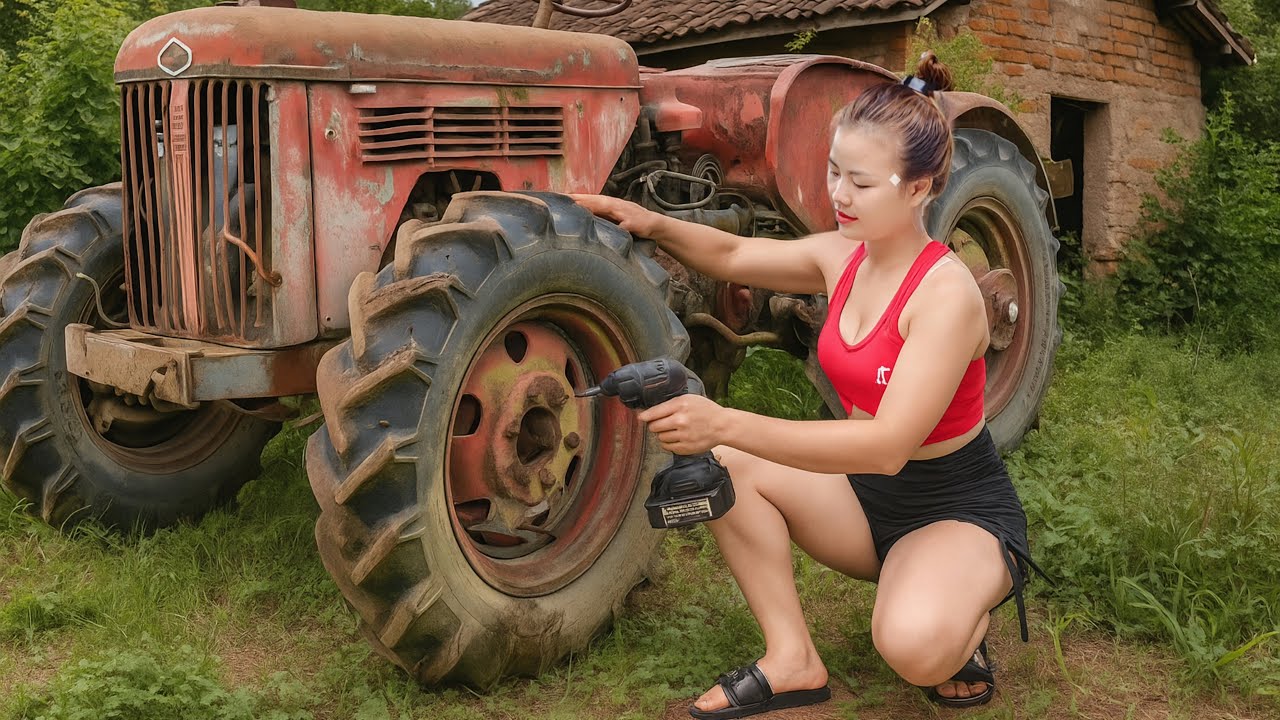Timelapse :Girl spent 45 days repairing, manufacturing and restoring 2 industrial tractors