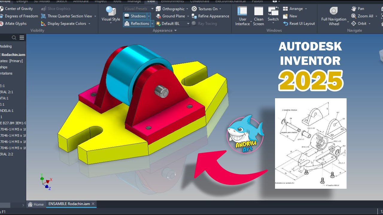 Modela un Rodachín en 3D con Autodesk Inventor 2025! De Plano a Ensamblaje