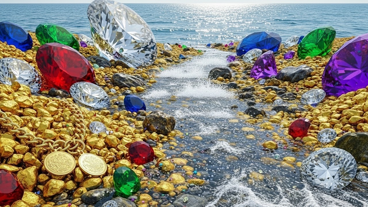 Amazing treasure discovery, gold mining, many gold nuggets in the river
