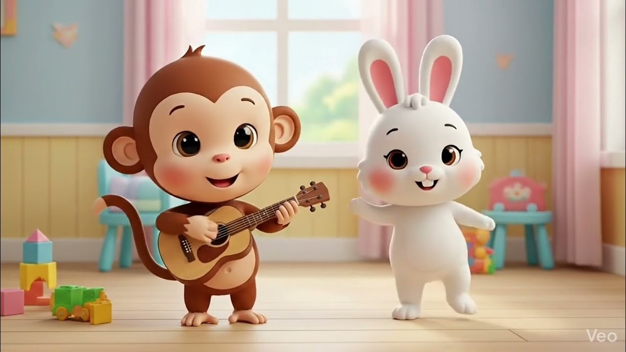 Guitar Monkey & Dancing Bunny 🐵🐰 | Jump Spin Melody | Kids Dance Song