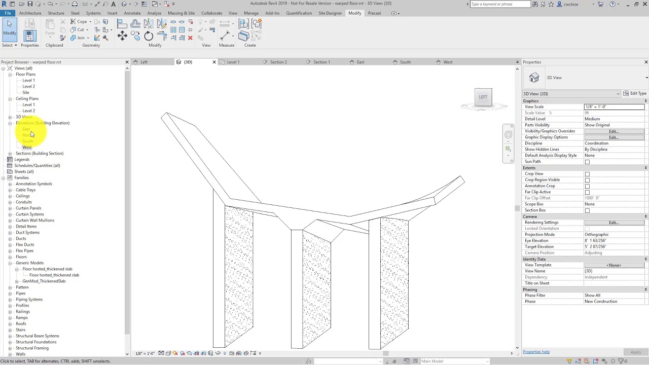 Warped slab geometry and supports