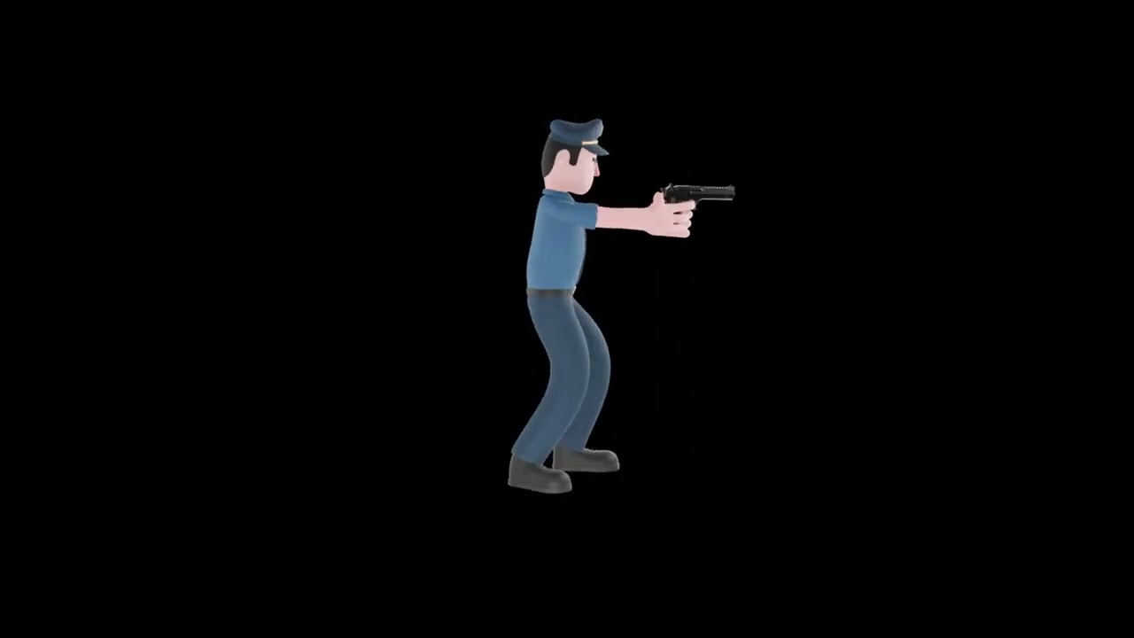 3D Cartoon Police Officer Turntable | Armed Cop in Alert Stance