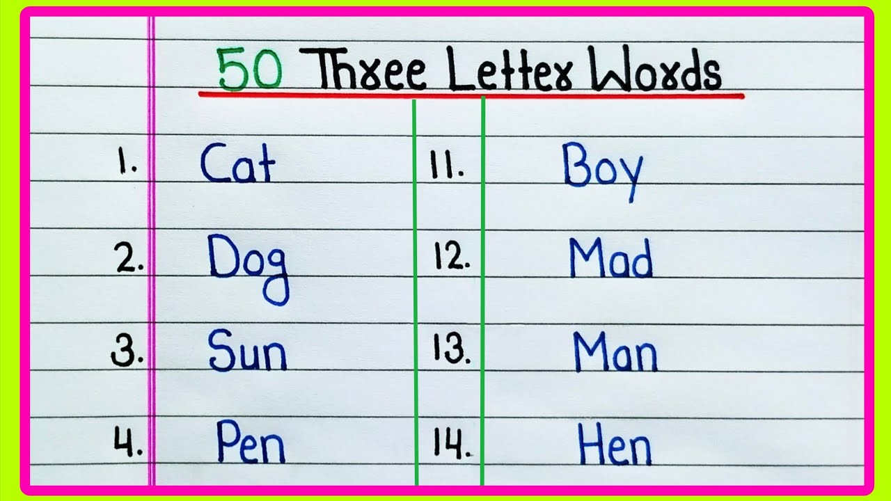 50 Three Letter Words in English | Three Letter Words 
