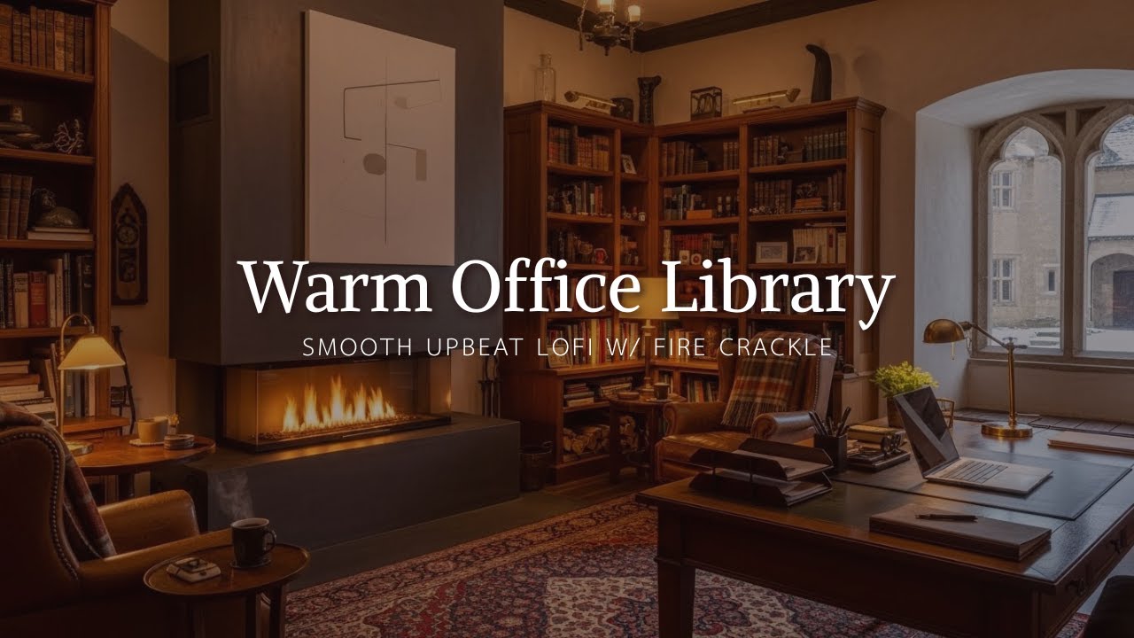 Warm Office Library ☕ Smooth LoFi Hip Hop & Fireplace Crackle for Focus, Study & Relax
