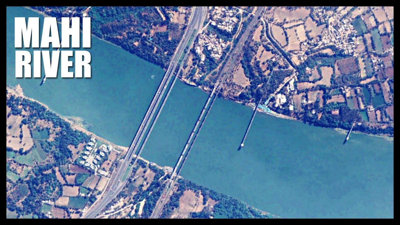 Mahi River India aerial tour. Mahi River virtual tour