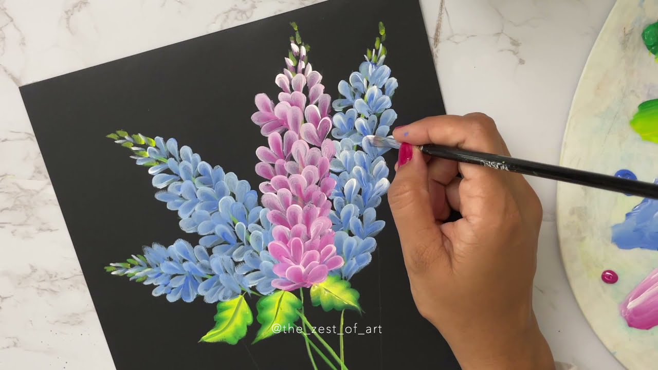 How to paint One stroke flower Larkspur Delphinium | July Birth flower | easy acrylic tutorial