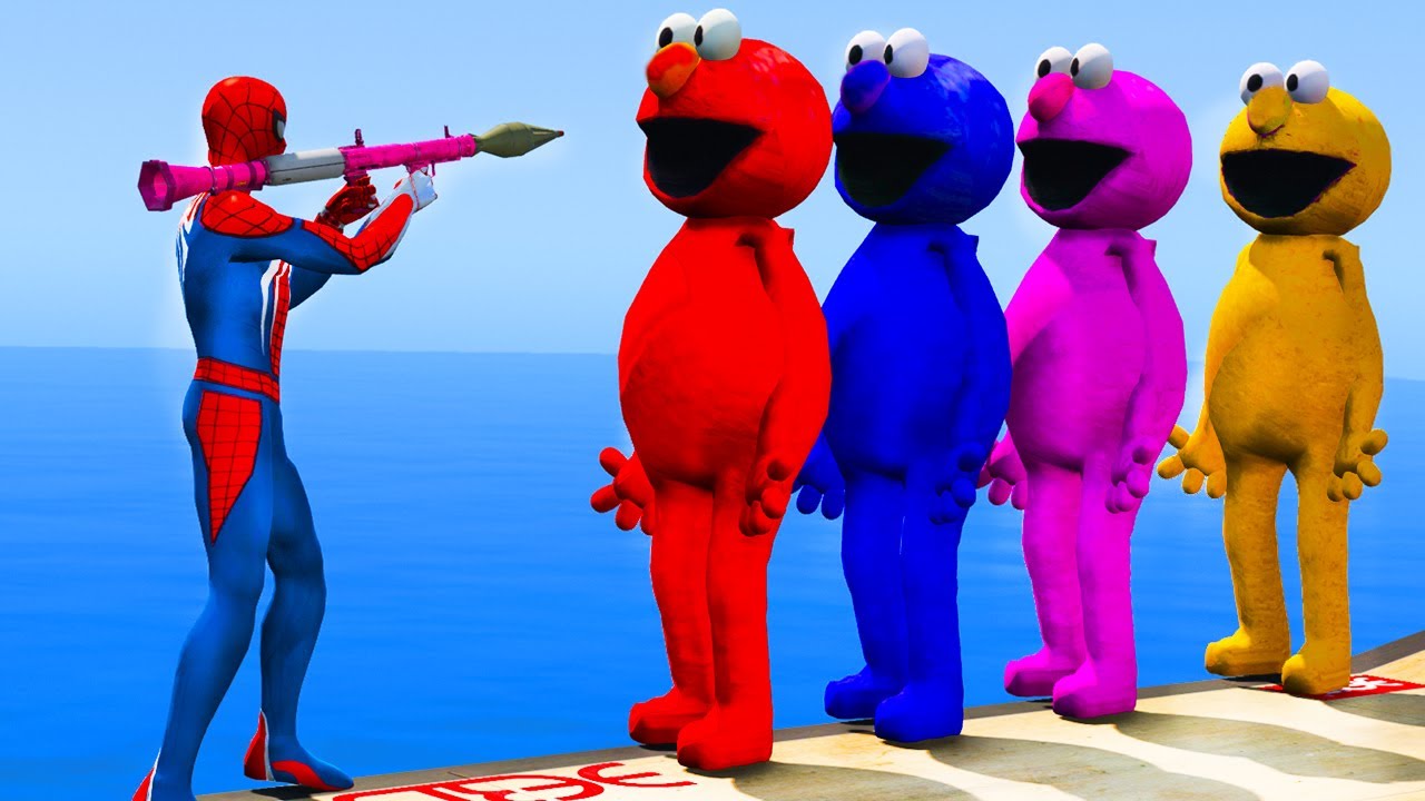 GTA 5 Ragdolls Red Spiderman VS Colored ELMO (Euphoria/Physics & Funny Fails) Gameplay