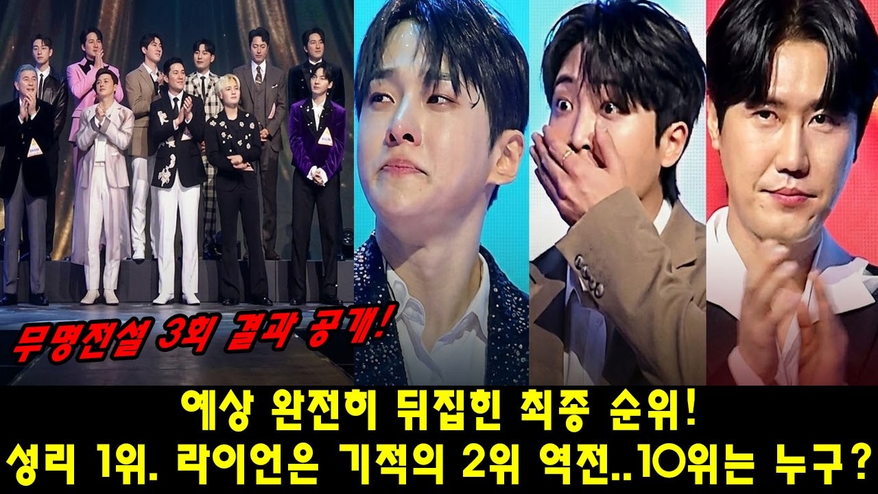 무명전설 3회 결과 공개! 예상 완전히 뒤집힌 최종 순위! 성리 1위. 라이언은 기적의 2위 역전.. 그런데 마지막 10위는 누구?