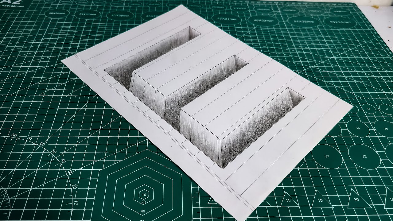 Insane 3D Letter 'E' Deep Hole Optical Illusion on Paper