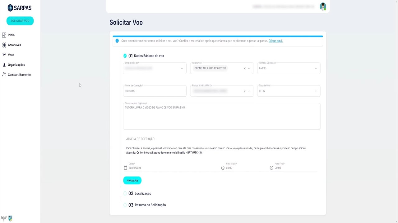 Como solicitar seu plano de vôo no SARPAS NG - (Agosto/2024) - Aula 2