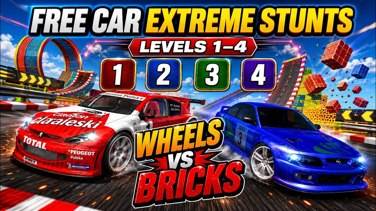 Free Car Extreme Stunts Impossible Car Racing Games Gameplay🔺🆆🅱🅱🅲🅷🅰🅽🅴🅻🔺 🏁Level 1-4🏁
