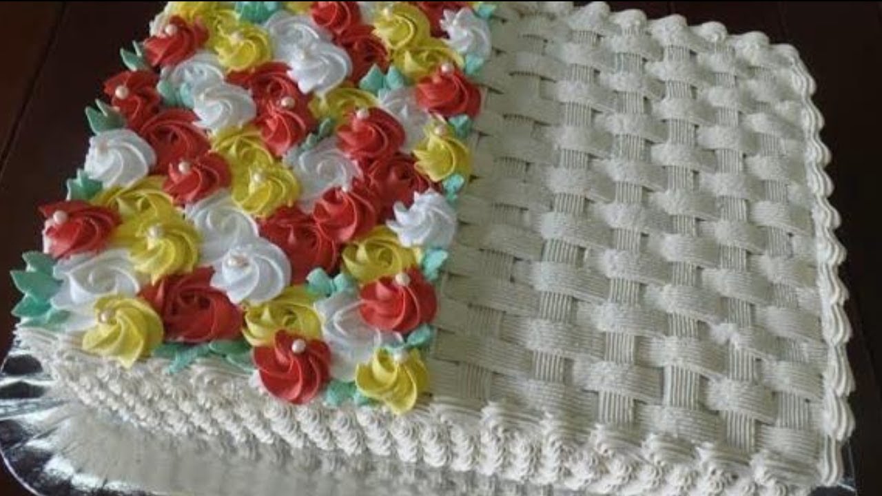BOLO CESTA DE ROSAS - COMO CONFEITAR BOLO EM CASA