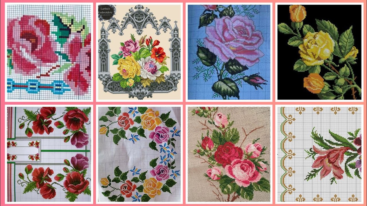 Floral cross stitch Hand embroidery  thick cotton / Beautifull Hand cross stitch