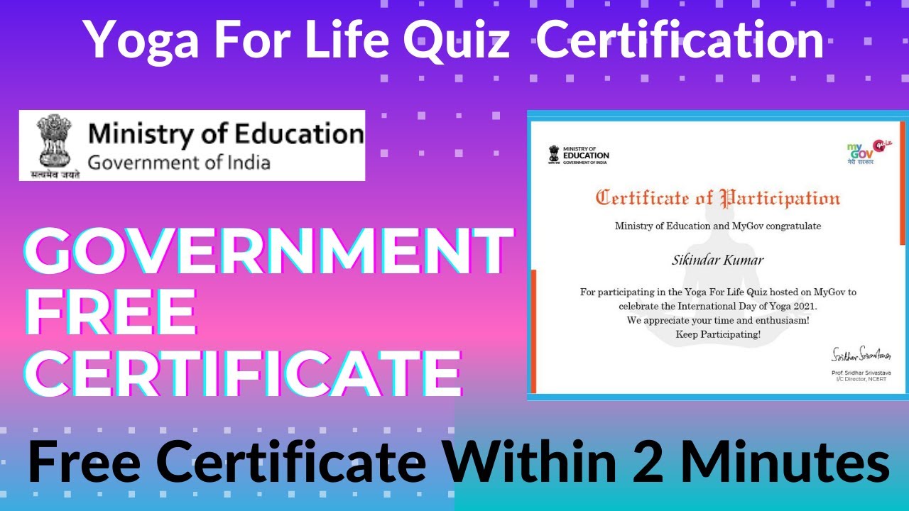 Yoga For Life Quiz Certification | Free Gov Certificate | Yoga Certificate | Online Free Courses