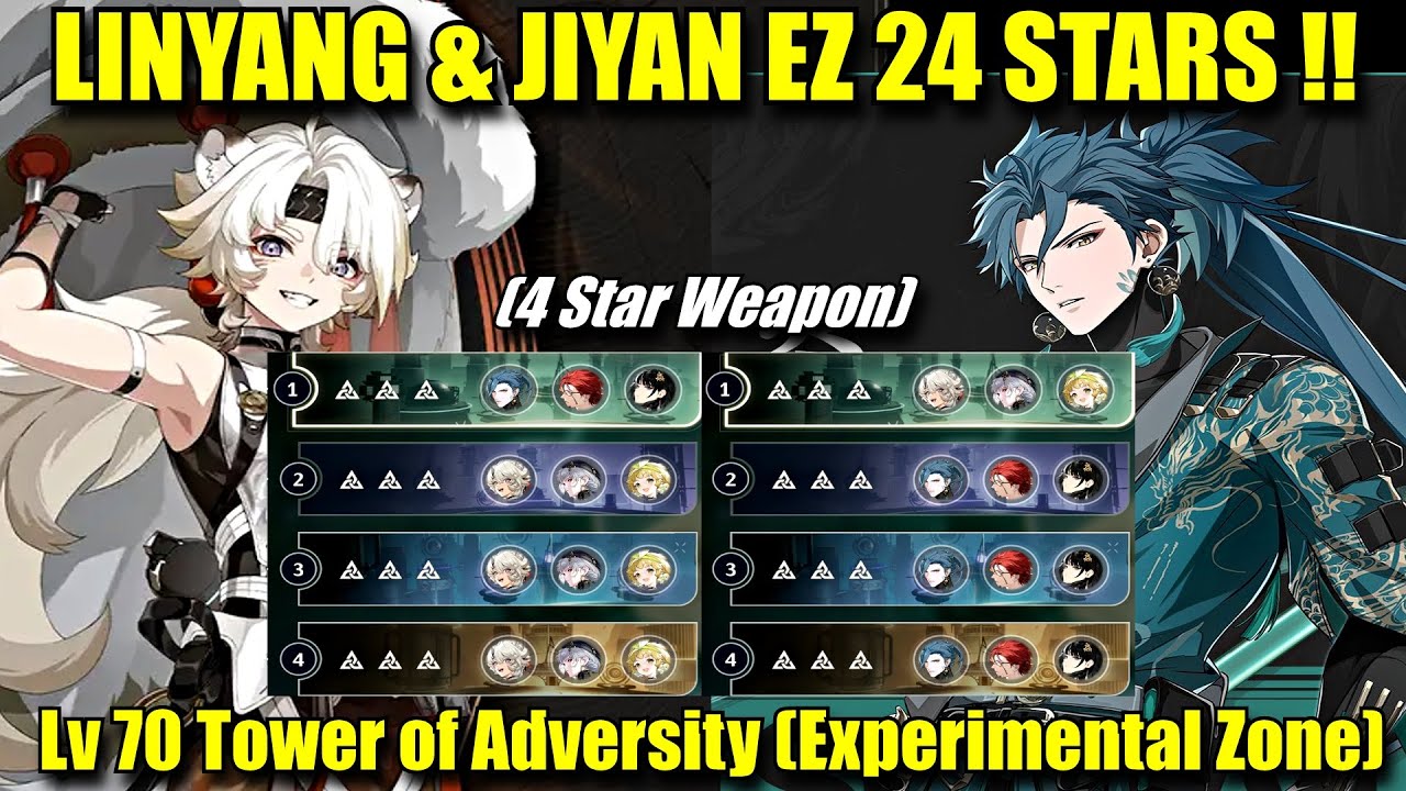 LINYANG & JIYAN EZ 24 STARS !! Lv 70 Tower of Adversity (Experimental Zone) | BEST + WORST DPS