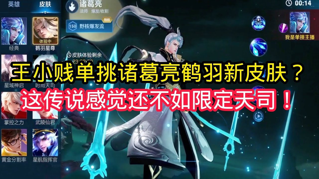王小贱：王小贱单挑诸葛亮鹤羽星尊新皮肤？这传说感觉还不如限定时雨天尊！【王者荣耀】
