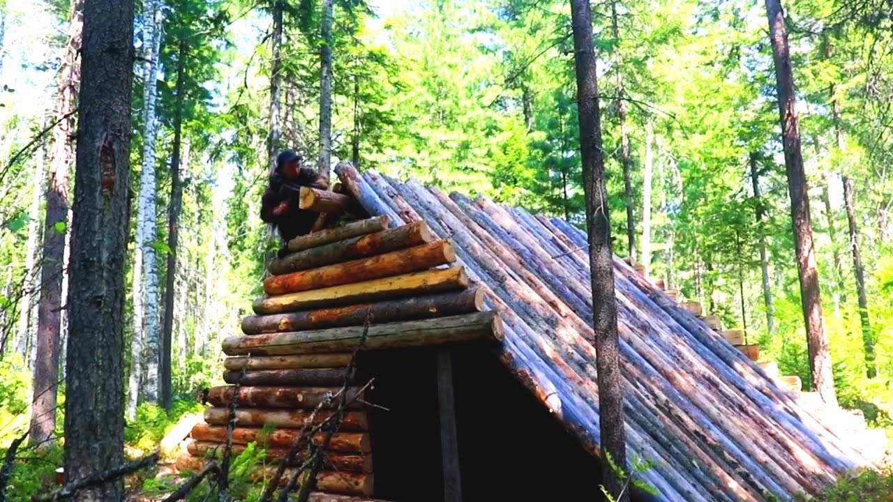 I'M BUILDING A FOREST CABIN IN THE WILD TAIGA NEAR A LAKE