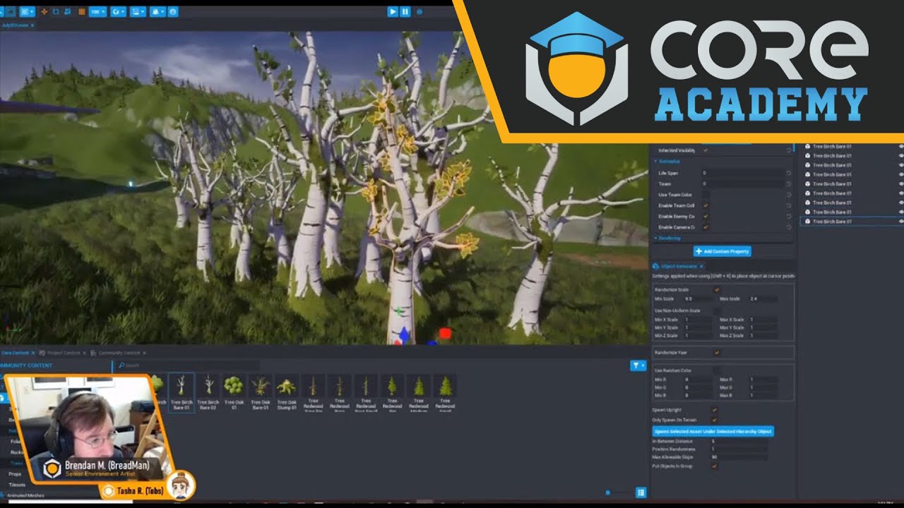 Building immersive video game worlds in Core using terrain tools