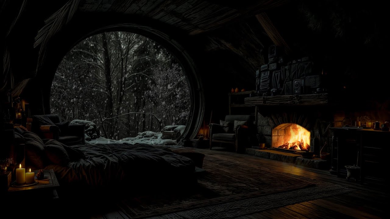 No Ads- 🌨️ Snowy Mountain Retreat | Firelight & Cold Wind Sounds for Peace & Calm❄️🔥
