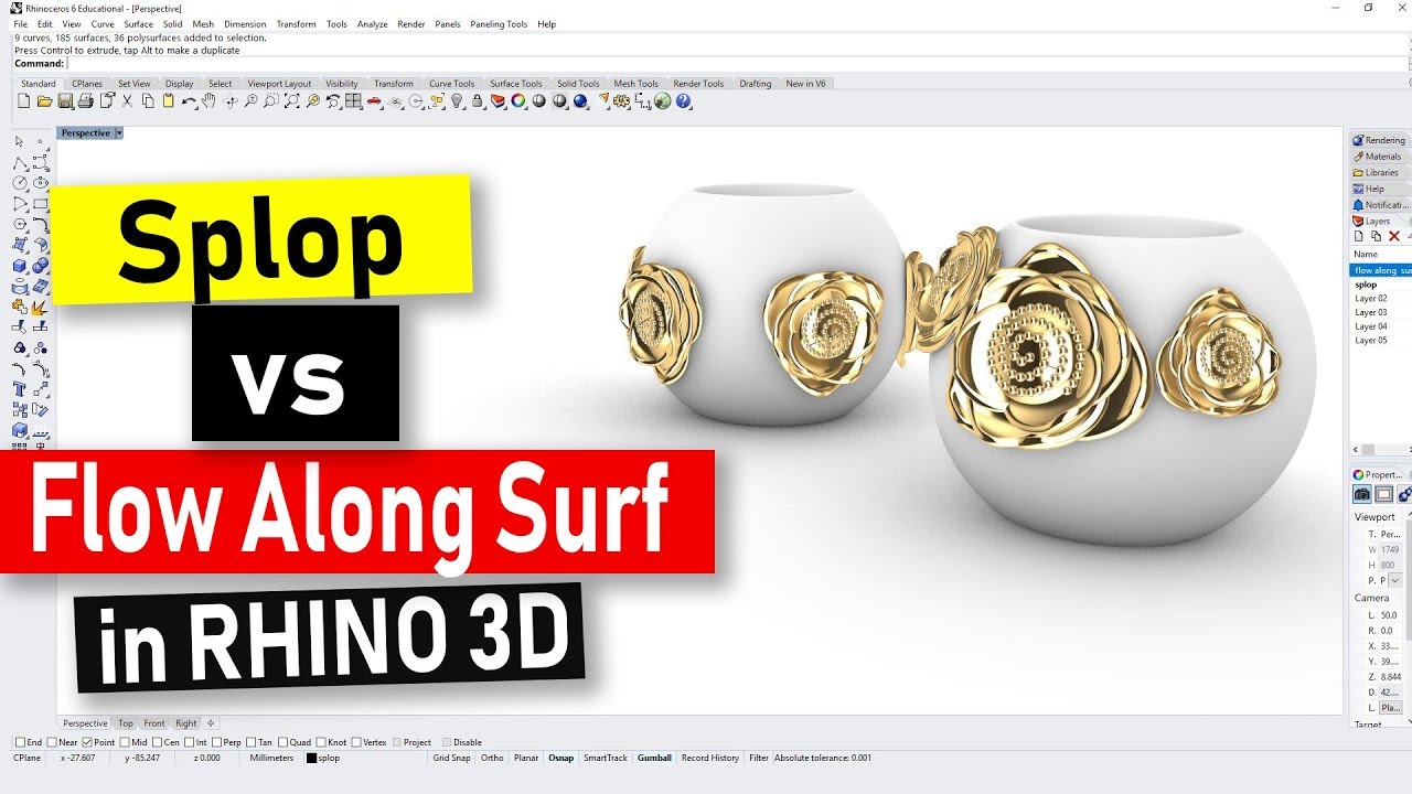 Difference between Splop and Flow Along Surface Commands: Rhino 3D CAD Technique #22 (2019)