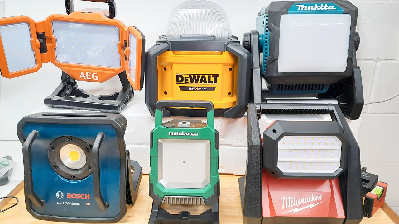18v Battery Work Light Head to Head. AEG VS Bosch VS DeWalt VS Makita VS Metabo HPT VS Milwaukee