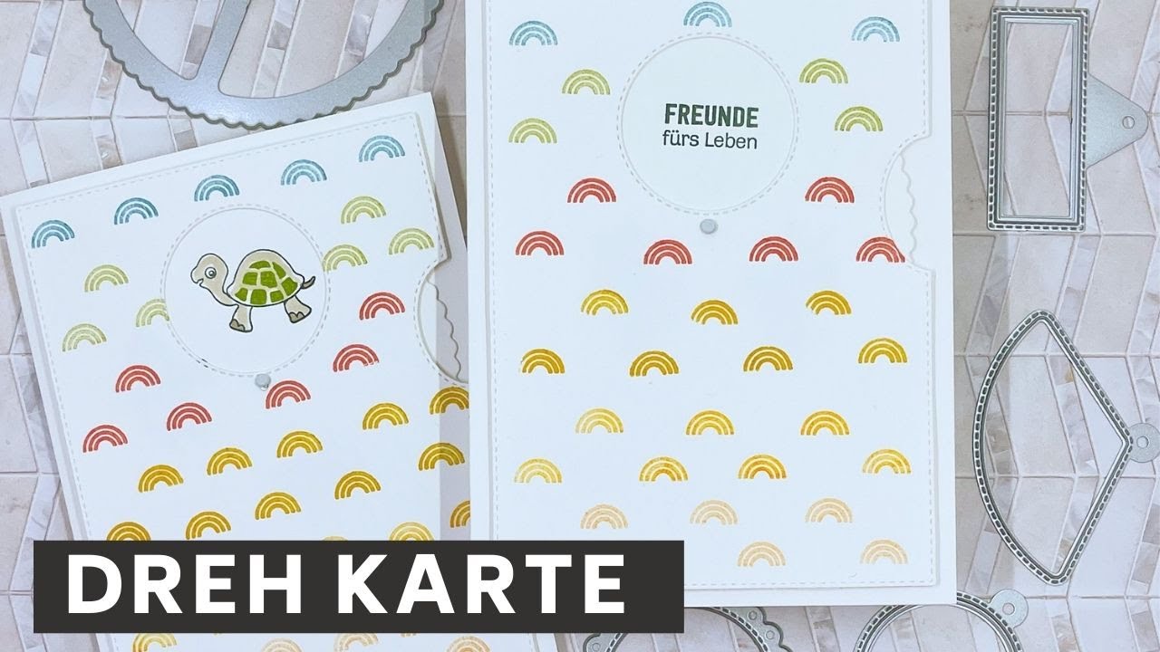 Drehkarte basteln 2021, so einfach mit Stanzformen 