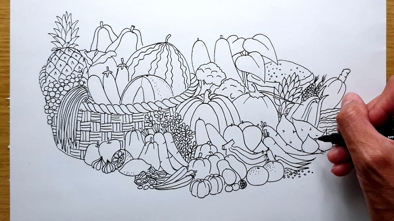 Nutrition Month (Fruits and Vegetables Poster) - Part 1 (making outline)