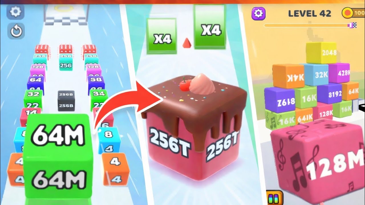 Jelly mode Run 2048 vs Jelly Number Merge vs Happy Cubes 2048 GamePly Ultimate Jelly Run 256T 128M