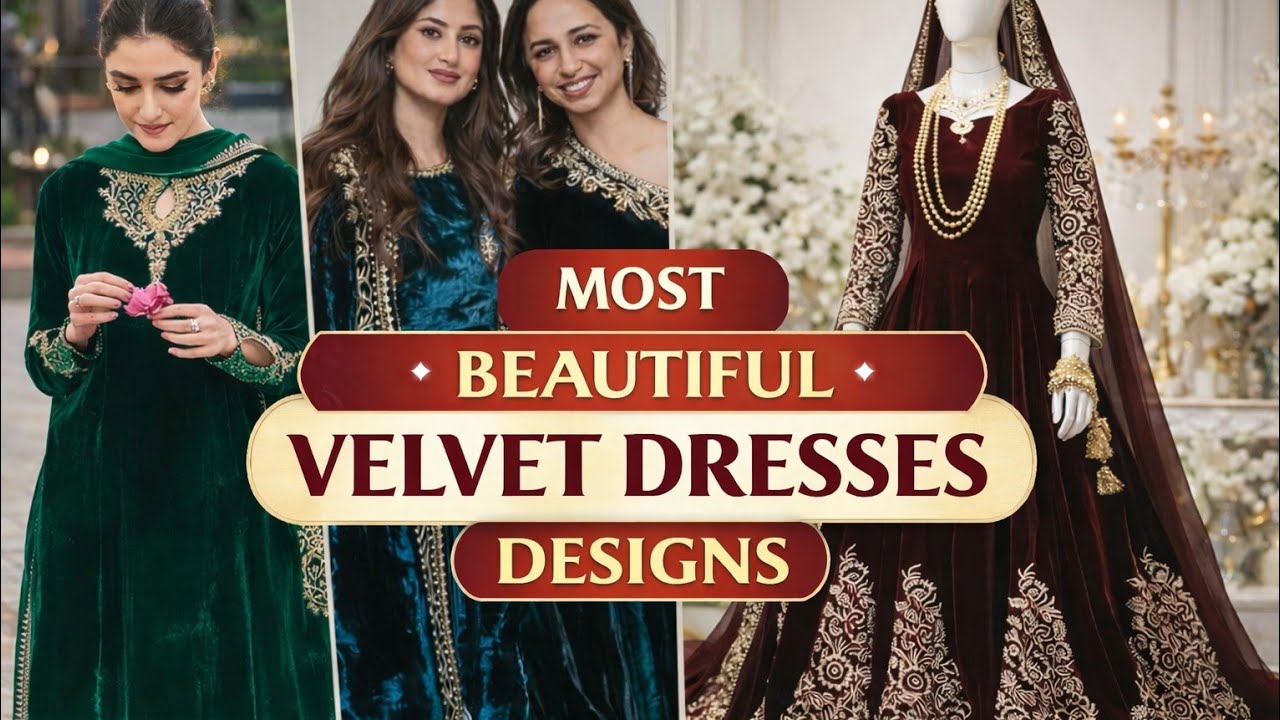 Velvet Party Wear stylish long dress and Salwar Kameez in different colours with Thread work 