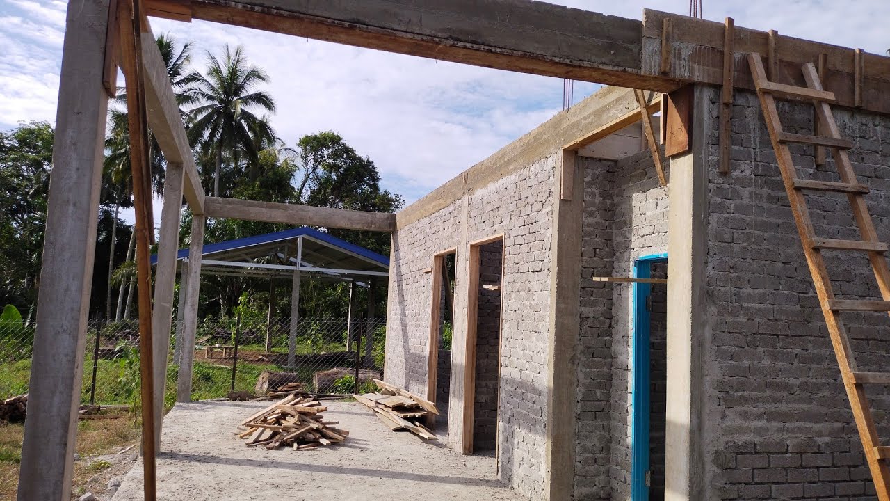 Bina rumah konkrit ringkas(#part 5 bina beam atas & susun bata)