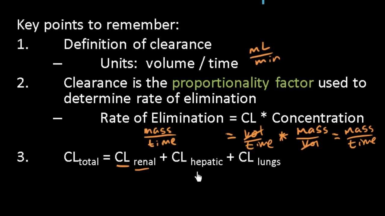 Clearance and Rate of Elimination - Pharmacokinetics - Pharmacology Lect 12